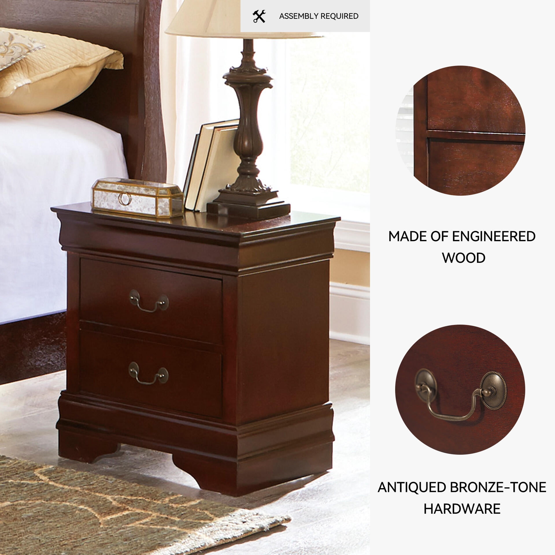 Signature Design by Ashley Traditional Alisdair 2 Drawer Nightstand, Reddish Brown