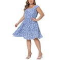 thumbnail image 4 of Agnes Orinda Women's Plus Size Summer Dresses Floral Print Tie Back Square Neck Ruffle Short Sleeve Casual Midi Dress with Pocket 1X Blue, 4 of 6