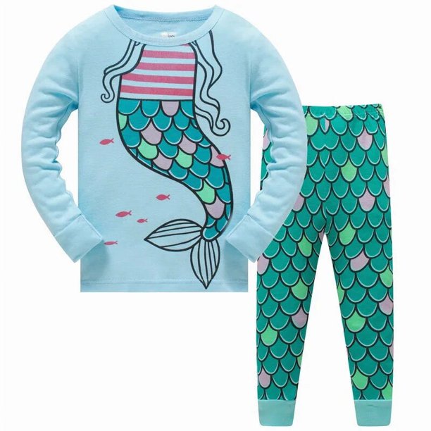 Conjunto de pijamas de algodón para niños y niñas, ropa supercálida de 3 a 8 años, camiseta, pantalones, sirena, 2 uds.