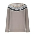 thumbnail image 4 of Women's Fair Isle Knitted Sweater Vintage Long Sleeve Boat Neck Retro Lightweight Pullover Top for Fall Winter, Limited Time Offer, 4 of 6