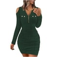thumbnail image 1 of cfhntfmh Bodycon Dresses for Women Trendy V Neck Zipped Cold Shoulder Ribbed Party Dress Slim Long Sleeve Cocktail Mini Dress, 1 of 6