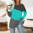 thumbnail image 2 of UTSJKR Long Sleeve Shirts for Women Color Block Print Tops Dressy Casual Thumb Hole Tunic Tee Crewneck Blouses Blue M, 2 of 5