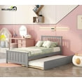 thumbnail image 2 of Bellemave Space Saving Twin Size Bed with Trundle Wood Twin Bed Frame Modern Platform Bed with Headboard and Footboard, No Box Spring Needed, Gray, 2 of 11