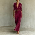 thumbnail image 4 of Purcolt Women's Elegant Maxi Dresses Dressy Casual Half Button Collared V Neck Long Sleeve Shirt Dresses Comfort Loose Fit Business Work Office Dresses, 4 of 6