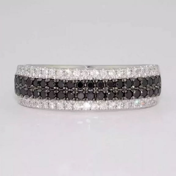925 Sterling Silver 3Ct Round Cut Lab Created Black & White Diamond Wedding Band Ring 14K White Gold Plated