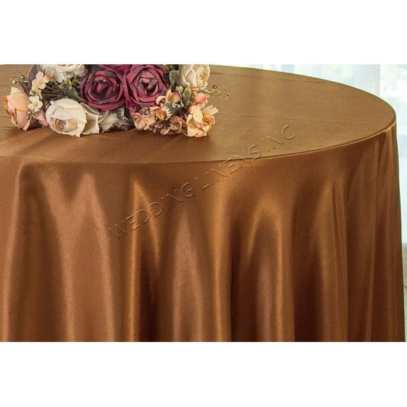 Wedding Linens Inc. 90'' Round Satin Table Cover Tablecloth - Copper