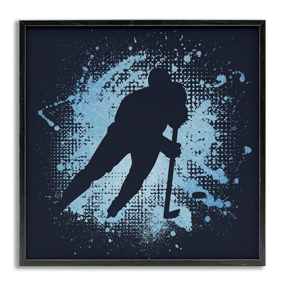 Stupell Industries Hockey Stance Blue Splash Sports Painting Gray Framed Art Print Wall Art, 24 x 24