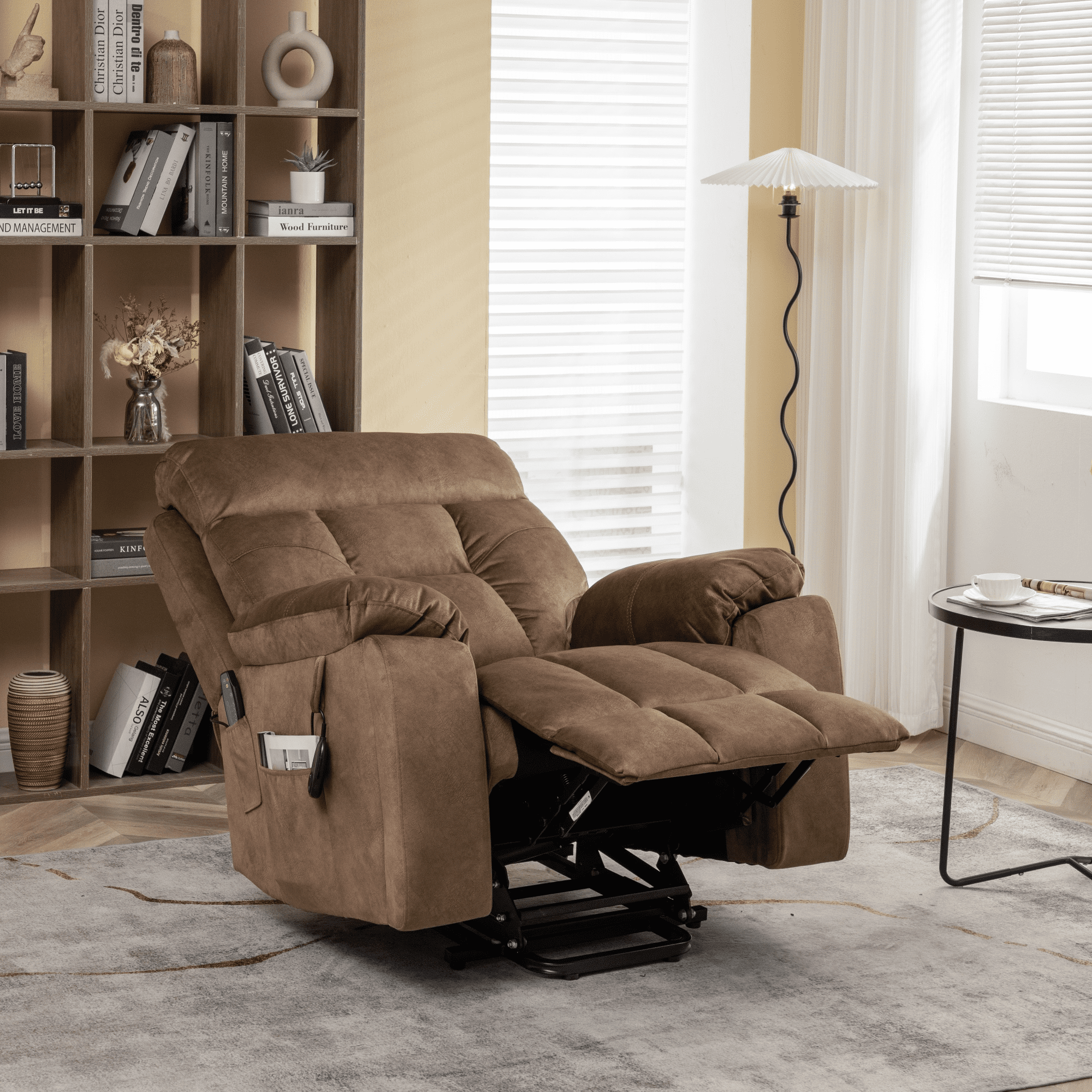 Power Lift Recliner Chair for Father/Mother Gift, 26" Wide Velvet Electric Massage Recliner with Massage & Heat, Living Room Chair, Antique Brown