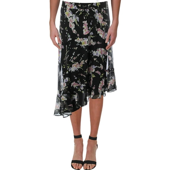 Lauren Ralph Lauren Petite Asymmetrical Floral Print Skirt Black 10P