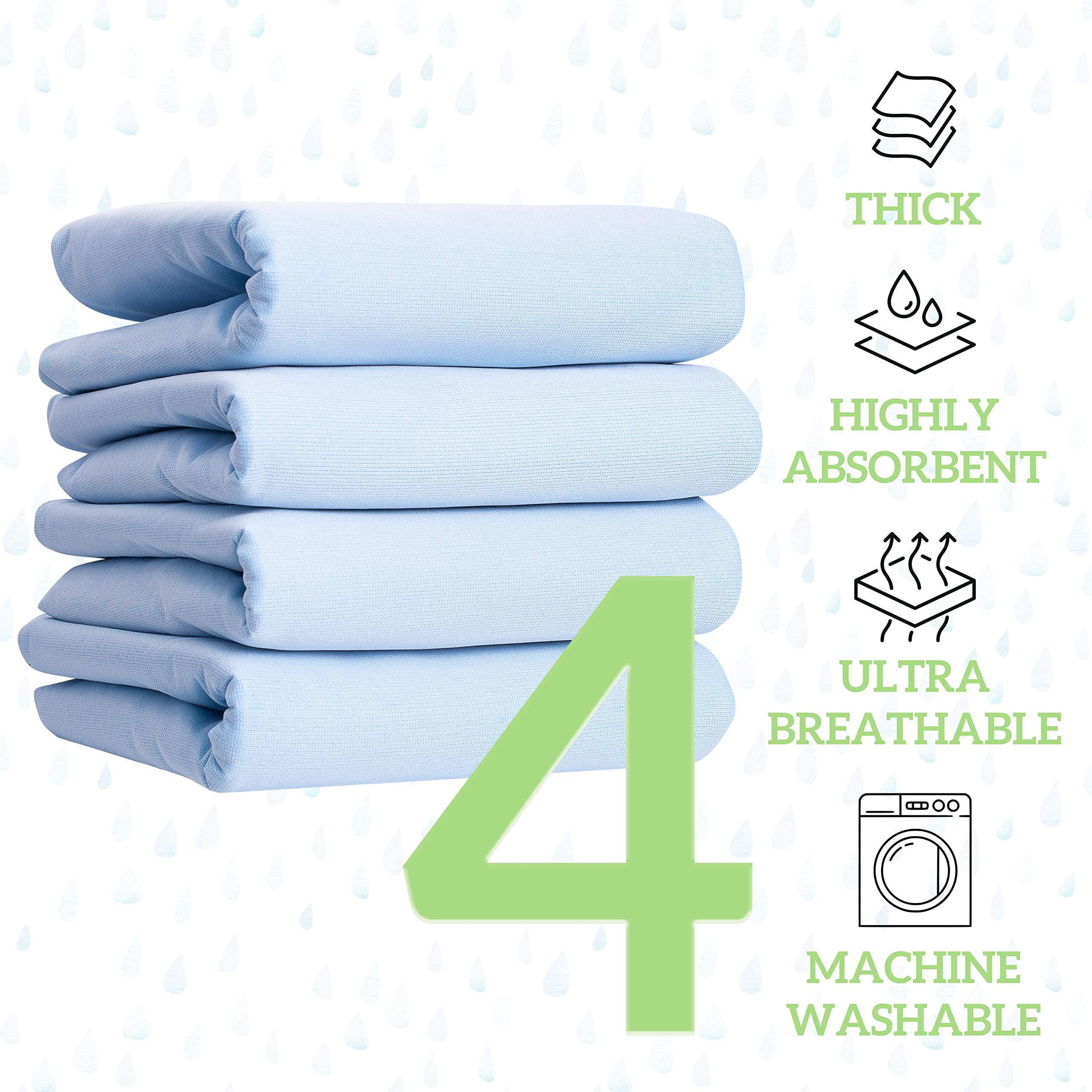 Linteum Textile (4-Pack, 34x36 in, Light Blue) Washable Reusable UNDERPADS,  Made in The USA, Twill Face Fabric, Waterproof Incontinence Bed Pads 