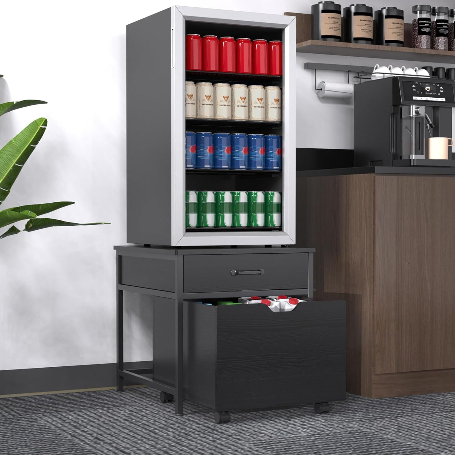 Mini Fridge Stand with Storage, Heavy Duty Mini Fridge Table with Rolling Cabinet 220LBS Capacity Tabletop for Dorm, Apartment,Office, Bedroom