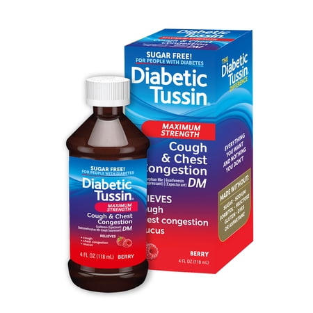 Diabetic Tussin DM Max Strength Cough & Chest Congestion Relief, Safe for Diabetics, Berry, 4 fl oz