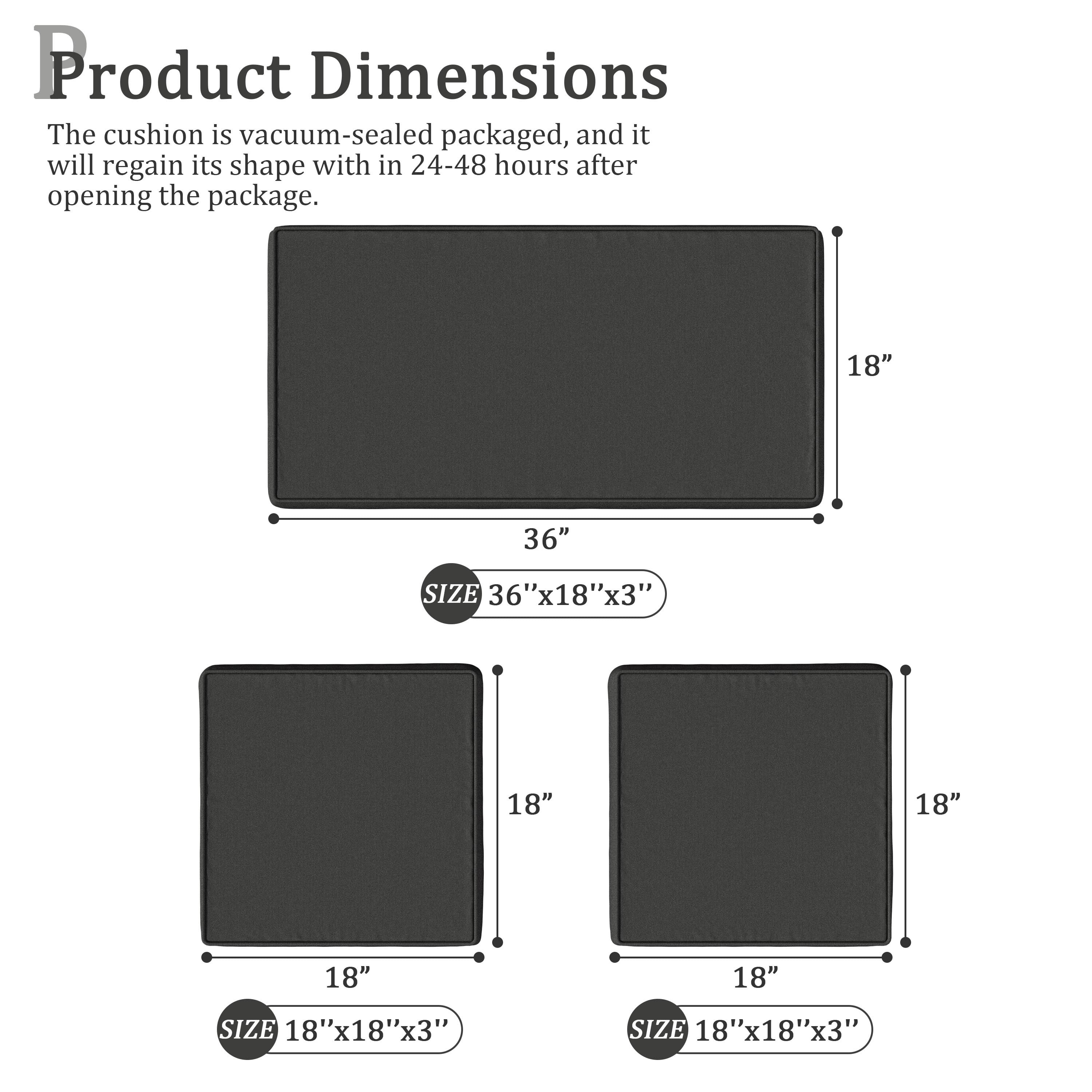 Snubbull 3 Pack Outdoor Replacement Cushions for 4-Seater Wicker Rattan Loveseat Sofa Chair Patio Furniture, 36 x 18 x 3,18 x 18 x 3, Black