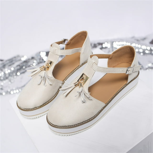 Latrodar Sandales à Plateforme Femmes Sandales de Randonnée Femmes Confort Intérieur Sandales Élastiques à Pampilles Boucle Bout Rond Chaussures d'Été Talon Bas (1 Pouces-2 Pouces) Moyen Sandales Unies pour Femmes Âgées Quotidien Maman Cadeaux d'Anniversaire
