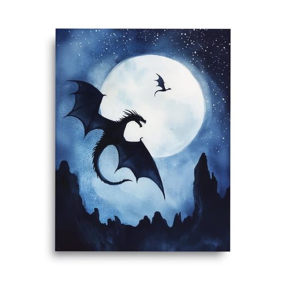 Midnight Dragon Print, Gothic Fantasy Wall Art, Mystical Creature Poster, Gamer Room Decor, Dark Dragon Artwork, Fantasy Art Home Decor #3731, Unframed Poster Size 8x12