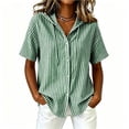 thumbnail image 2 of Fancifize Short Sleeve Hoodies for Women V Neck Striped Button Down Shirts Casual Loose Blouses Summer Hooded Tops, 2 of 5
