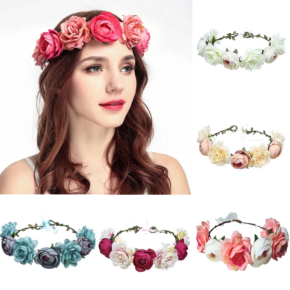 HEVIRGO Bride Wedding Artificial Flowers Headband Hair Band Garland