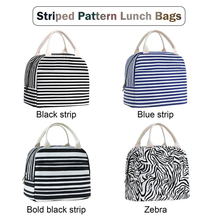 Inosoo Fashion Water Resistant Canvas Lunch Bag Bold Black and White Strip Walmart