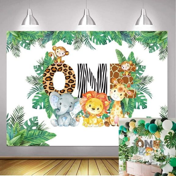 Wild One Backdrop Baby 1st Birthday Party Photography Background Jungle Animals Kids First Birthday Cake Table Decorations Banner Props