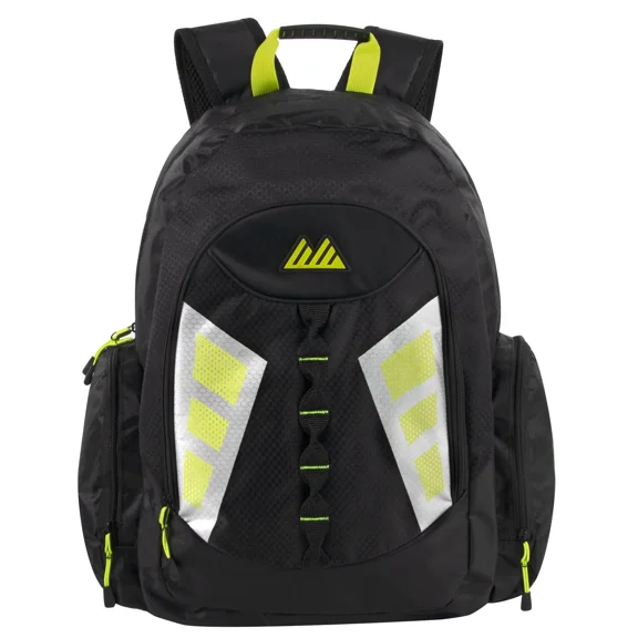 19 Inch Mountain Edge Multi-Pocket Reflective Backpack with Laptop Section - Black w/ Safety Reflection