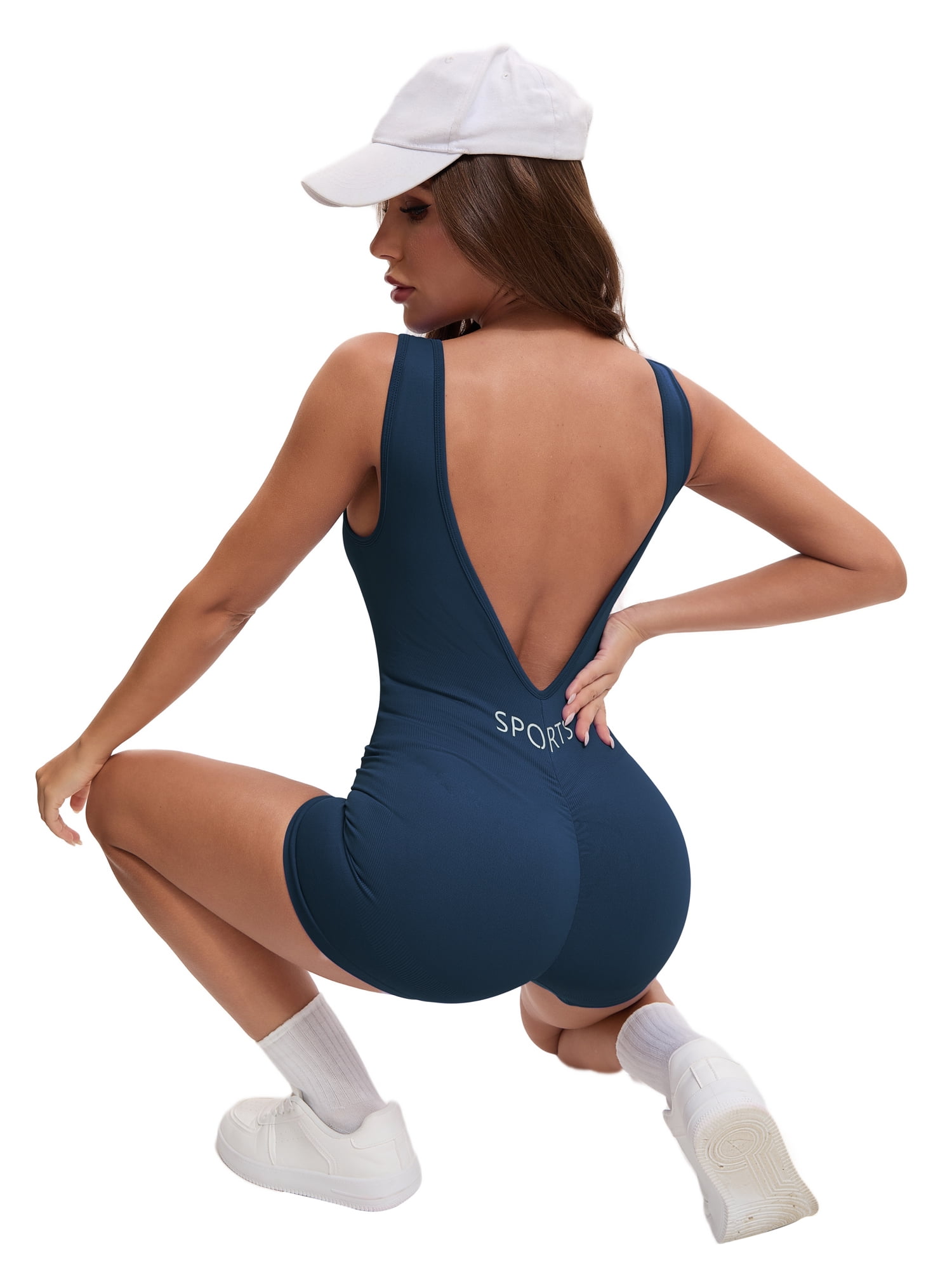 DARING DIVA Women's Jumpsuits Backless Tummy Control V Back Romper M Dark Blue