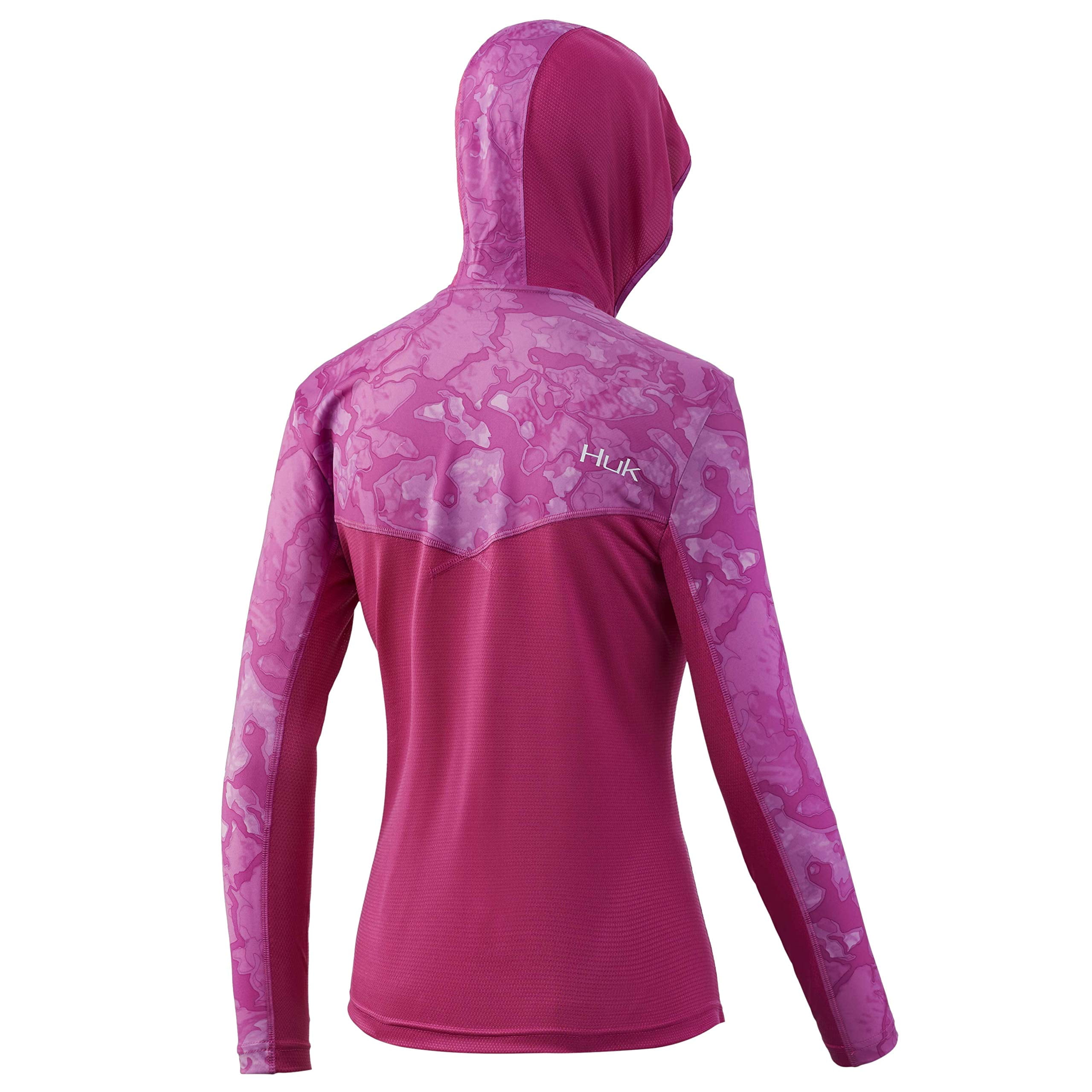 Huk Women's Icon X Camo Hoodie Performance Shirt (Berry Island, X-Small)