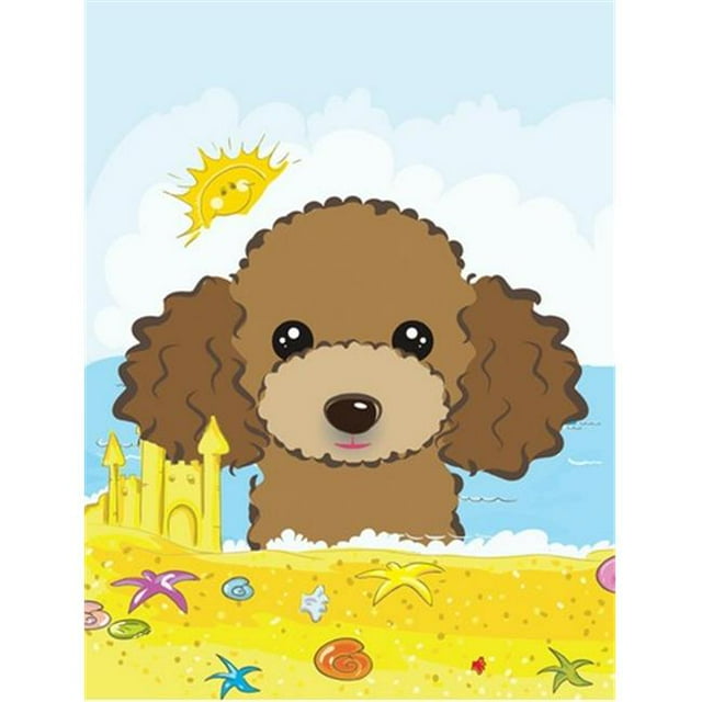 Caniche Brun Chocolat Été Plage Drapeau Jardin