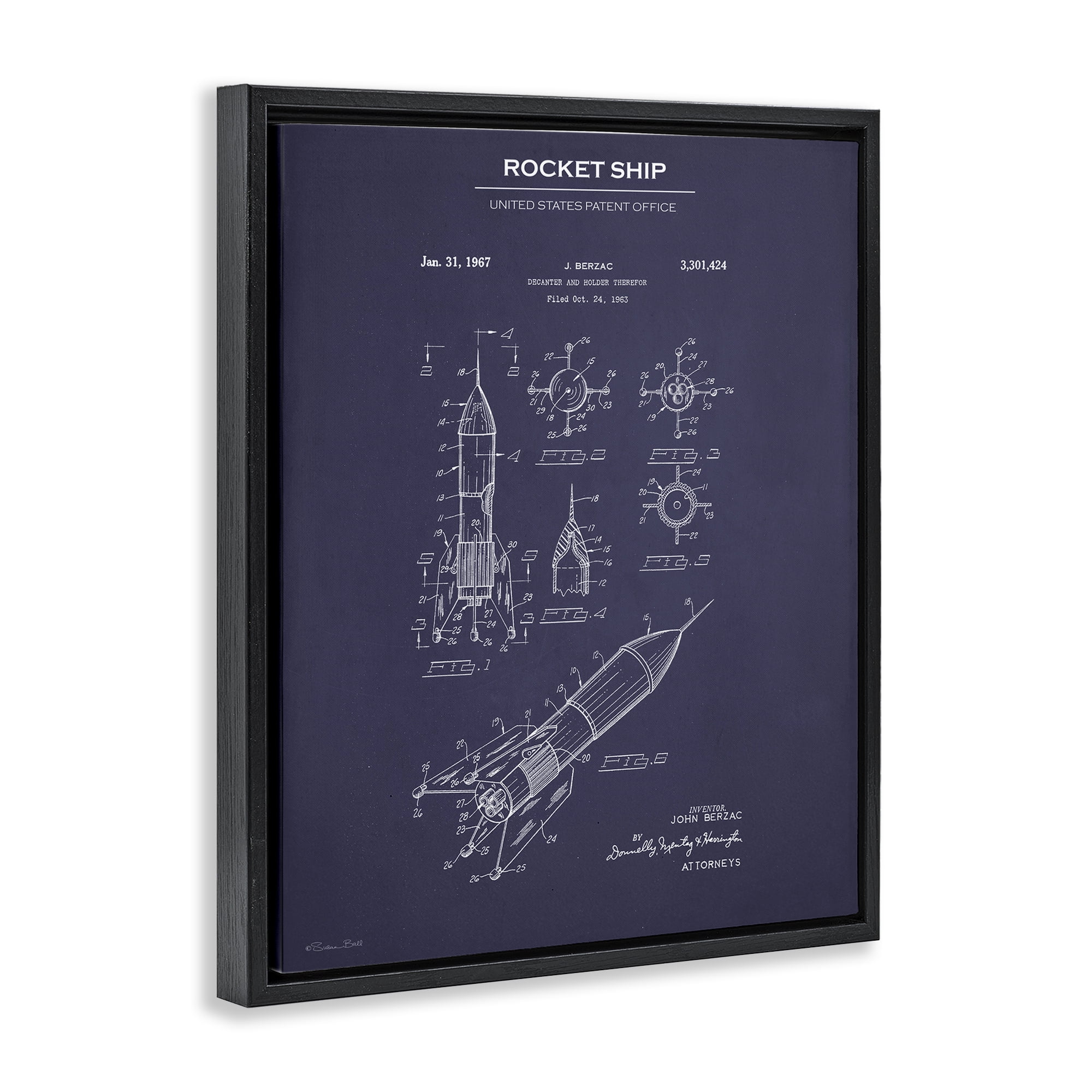 Stupell Industries Rocket Ship Blueprint Transportation Painting Black Floater Framed Art Print Wall Art, 17 x 21