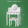 thumbnail image 5 of Makeup Vanity Set with 360° Pivoted Round Mirror & Stool, Vintage Vanity Table and Cushioned Stool Set, Wood Dressing Table for Bedroom，White, 5 of 7