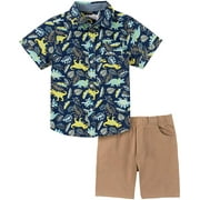 Kids Headquarters Boys 12-24 Months Dinosaur Woven Short Set (Navy 12 Months)