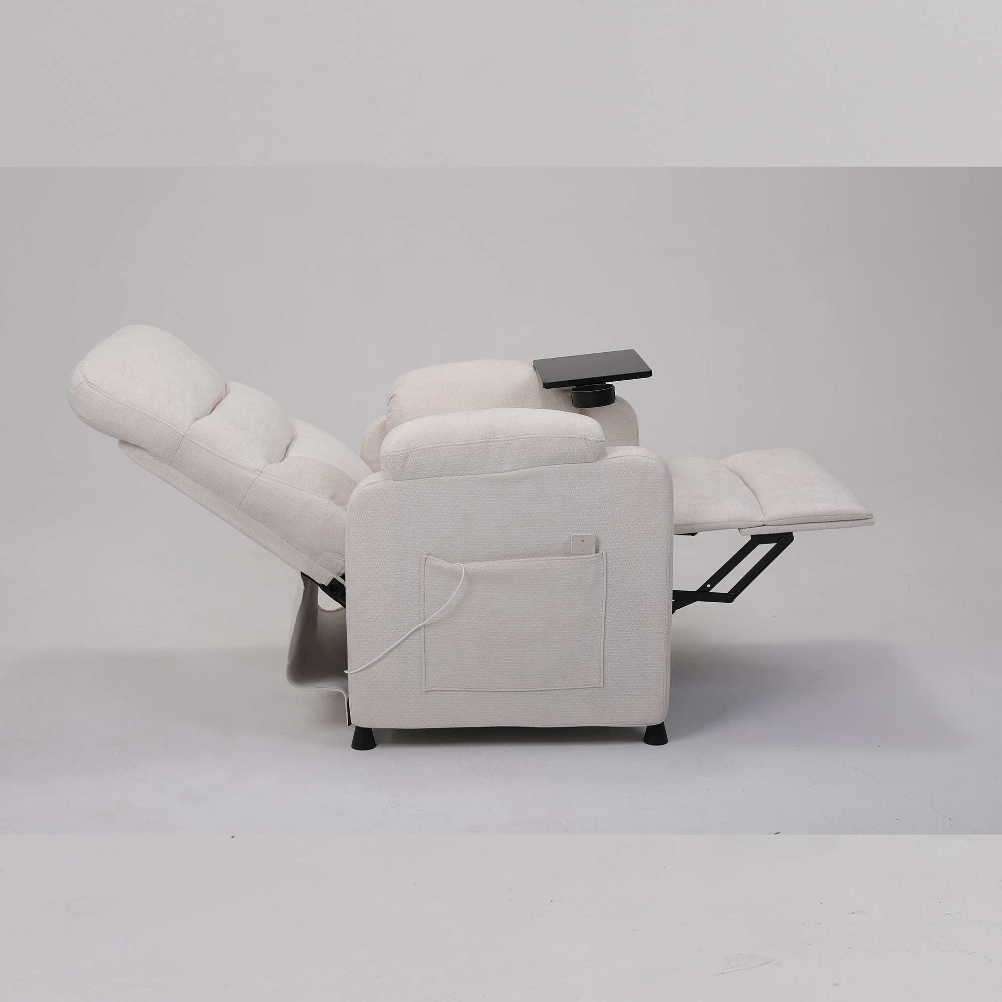 Miniyam Power Recliner Chair with Lumbar support in White, Tabletop & Cup Holder Full Steel Frame 7-Zone Support with Wired Memory Remote for Home Theater Indoor