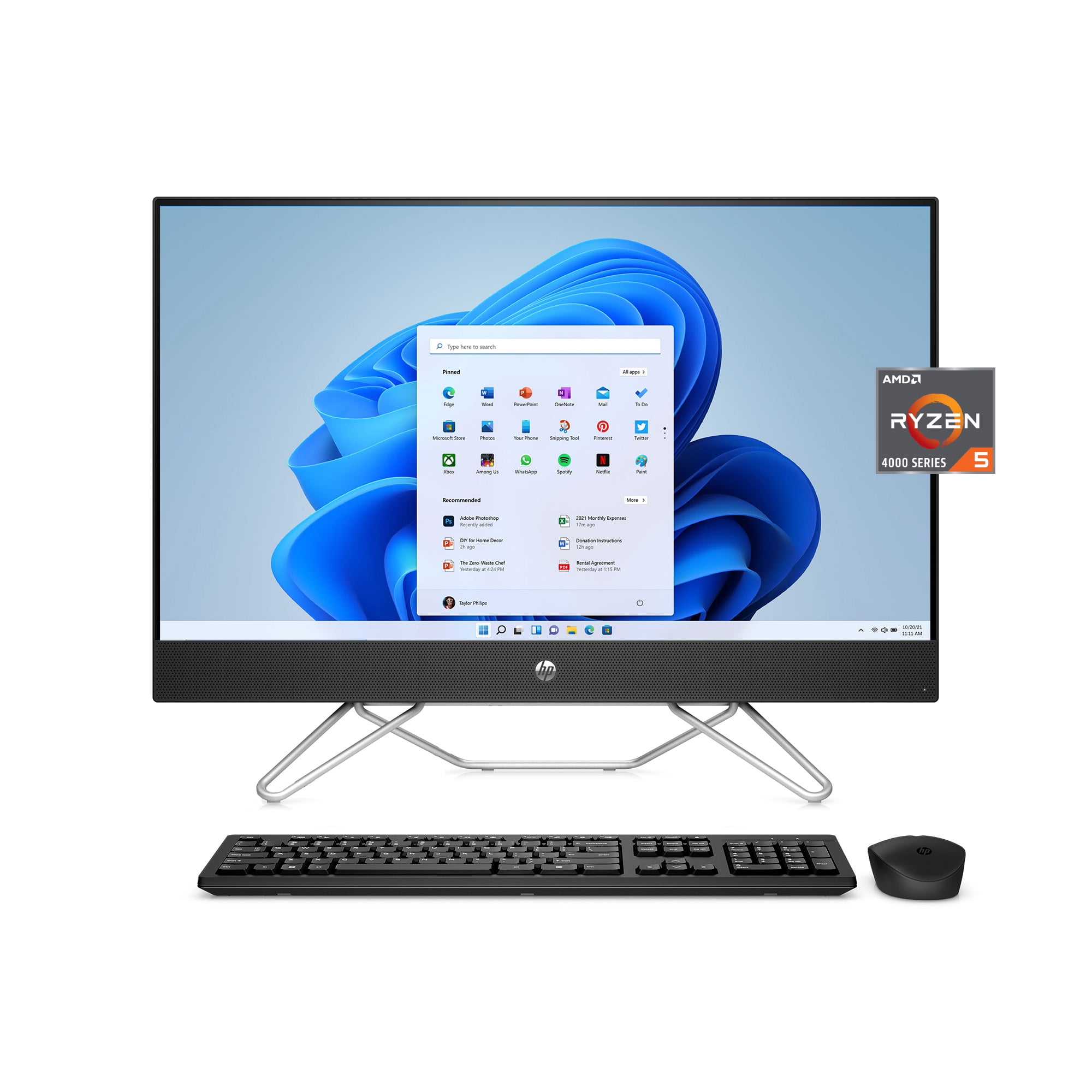HP 27 inch All-in-One Desktop PC, AMD Ryzen 5 5625U, 8GB RAM, 512GB SSD,  Jet Black, Windows 11 Home, 27-cb1113w