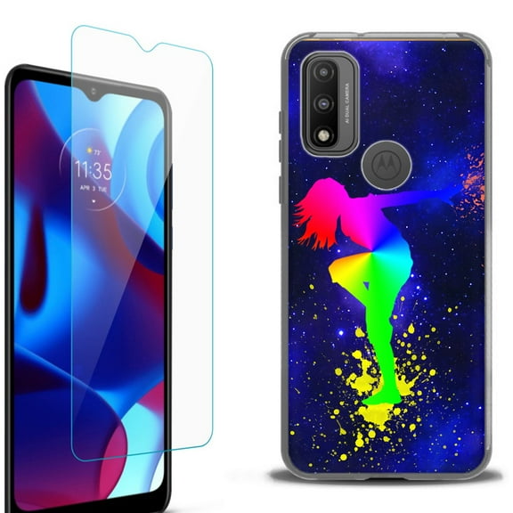 Slim-Fit Protective Phone Case (Black) compatible with Motorola Moto G Pure 5G, with Tempered Glass Screen Protector, by OneToughShield ® - Cosmos Dance