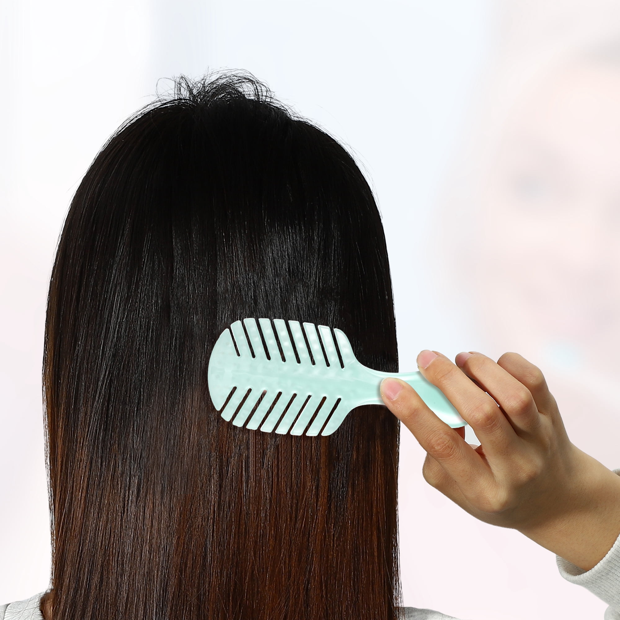 Unique Bargains 1 Pc Women Leaf Style Hollow Comb Hair Brush Green