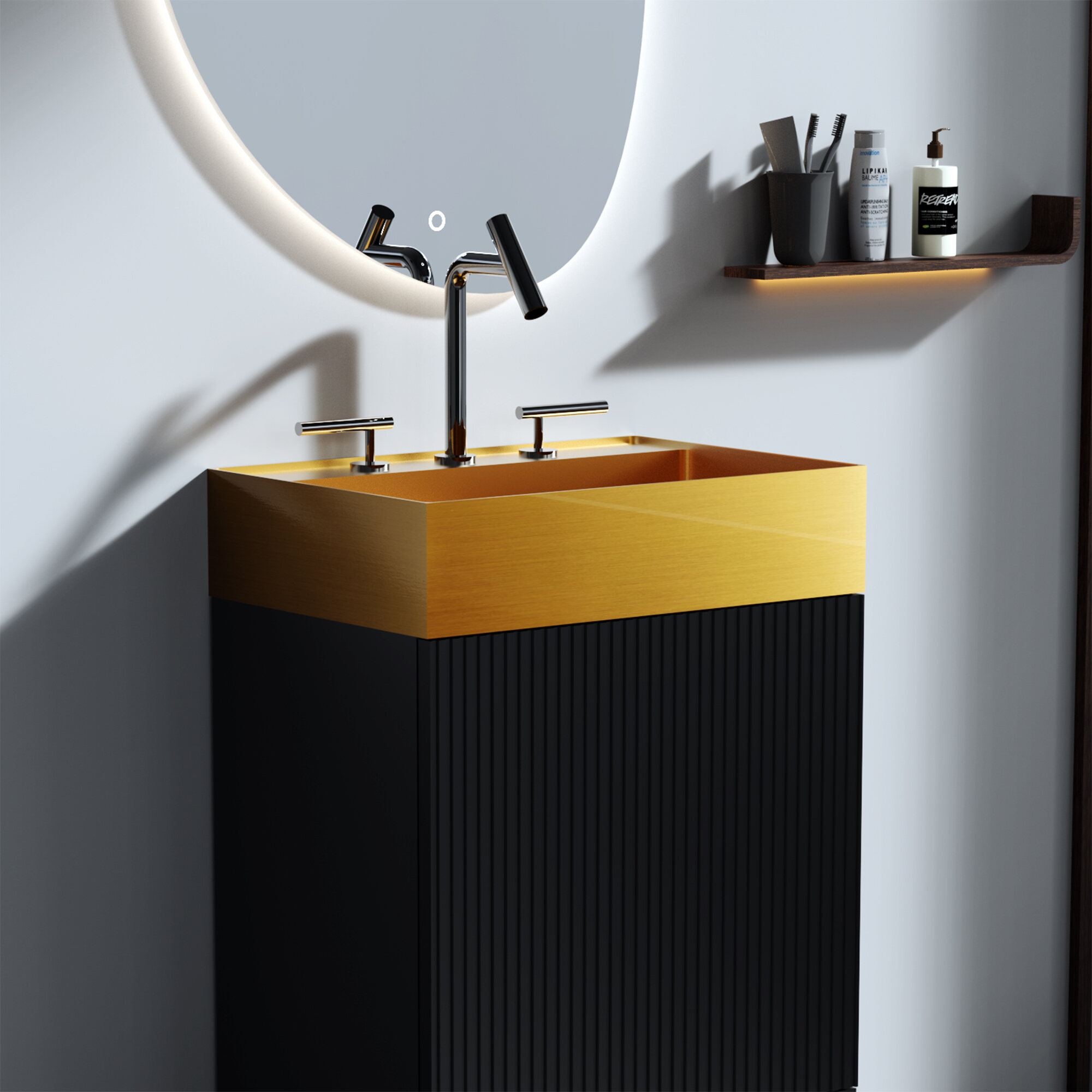 Vanity With Sink, BB13-20Y-405 20"x14" Integrated Brushed Gold 304 Stainless Steel Bathroom Sink With 3 Faucet Holes, Brushed Gold Bathroom Vanity,Stainless Steel Single Sink Vanity