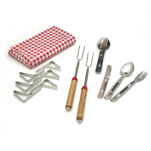 Coghlan's Picnic Essential Bundle, featuring Tablecloth Combo Pack, 2 x Telescoping Forks, and 2 x Cutlery Kits