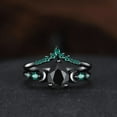 thumbnail image 5 of Unique Black Onyx Engagement Ring- 14K Black Gold Vermeil- Black Onyx & Emerald Ring Moon Design Ring, 5 of 7