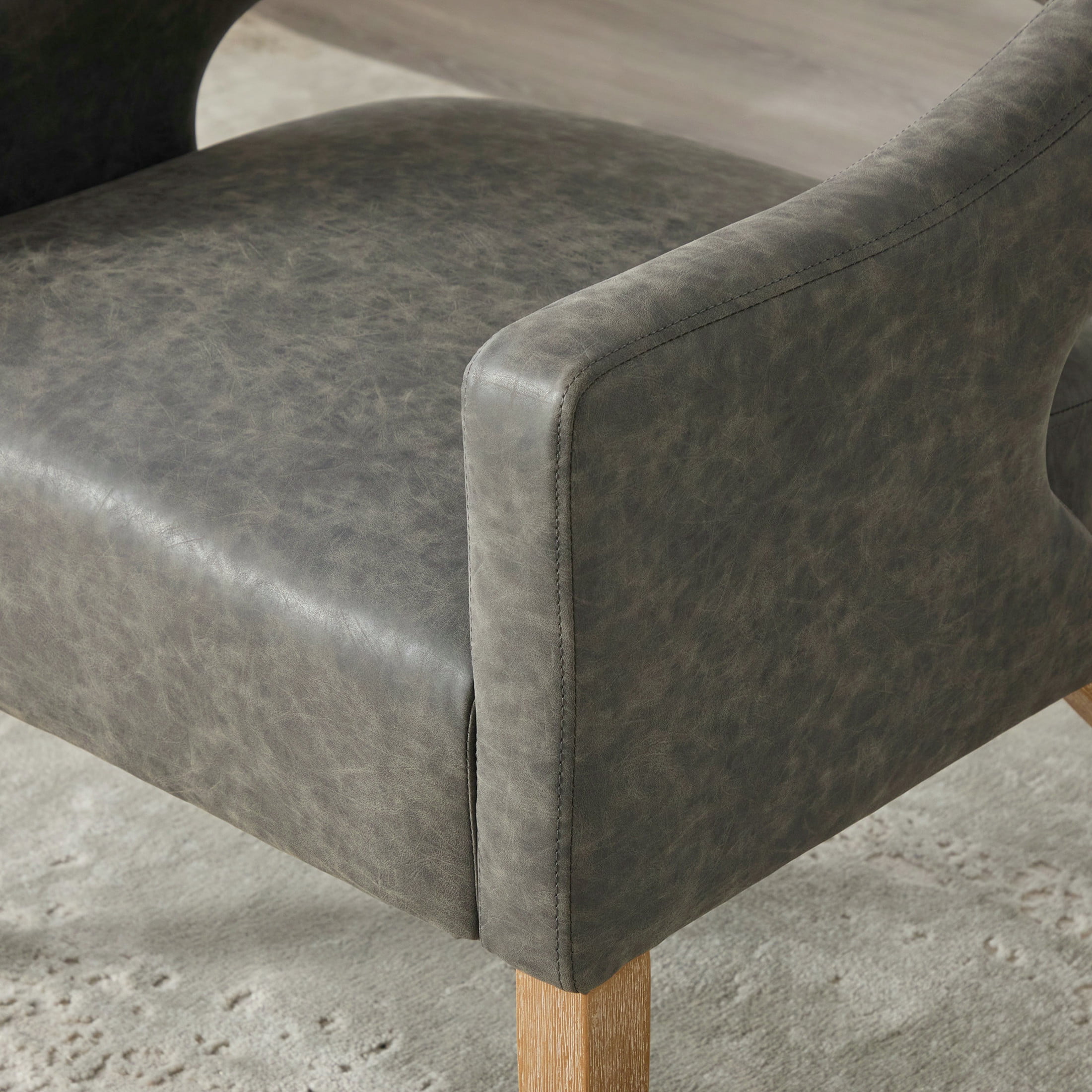 Noble House Holland PU Upholstered Accent Armchair, Mid-Century Barrel Dining Chair with Rubberwood Legs, Gray