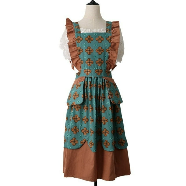 Delantal vintage de algodón con estampado floral y tirantes con volantes para mujer