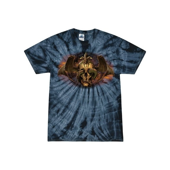 Wild Bobby, Gothic Skull and Dragon, Pop Culture, Tie-Dye Tees, Spiral Navy, Large