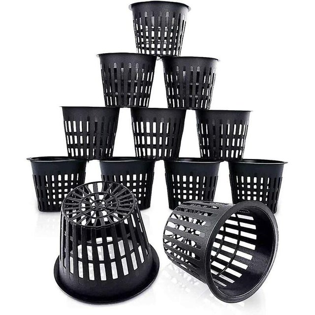 Cestas hidropónicas de plástico, maceta hidropónica reutilizable, cesta para plantas acuáticas para hidroponía aeropónica, plantación de flores, jardinería (12 unidades, negro)
