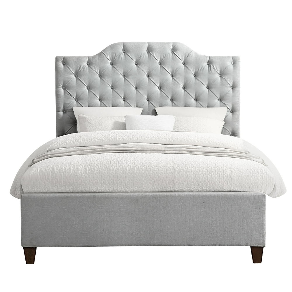 Tufted Hanover Style Upholstered King Headboard in Damask Blue