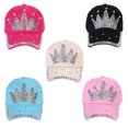 thumbnail image 2 of SPRING PARK Fashion Women Candy Color Crown Faux Pearl Rhinestone Baseball Cap Tiara Snapback Outdoor Sun Hat, 2 of 7