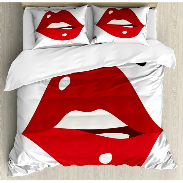 Lips Duvet Cover Set King Size Minimalistic Design Of Sexy Lipstick With Upper Lip Mole Illustration 3 Piece Bedding Set With 2 Pillow Shams Scarlet Ruby Black White By Ambesonne Walmart Com