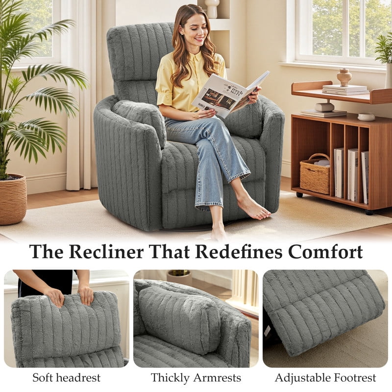 ATHOPE Powered Recliner Chair, Comfy Rocking Chair Nursery with USB Ports, Modern Velvet Swivel Glider Rocking Chair with High Back Deep Seat, for Living Room Small Space, Gray