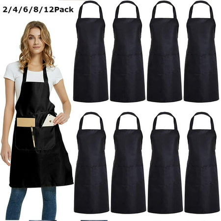 

6 Pack Cotton Adjustable Bib Apron with 2 Pockets Cooking Kitchen Aprons for Women Men Chef Black