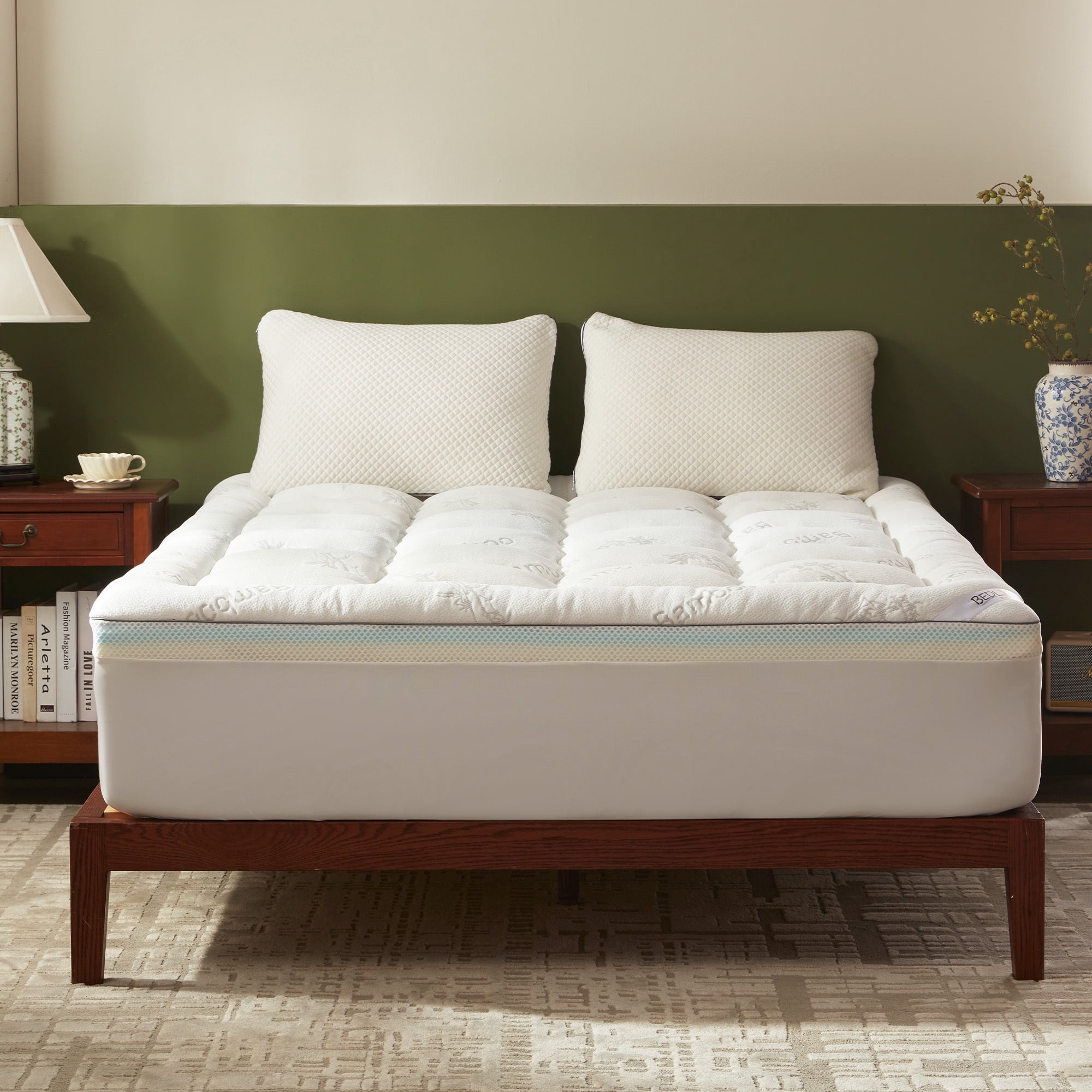BEDLORE Mattress Topper Full Size, 2" Gel Memory Foam Plus 2" Plush Pillow Top Pad, 4 " Mattress Pad Cover for Back Pain