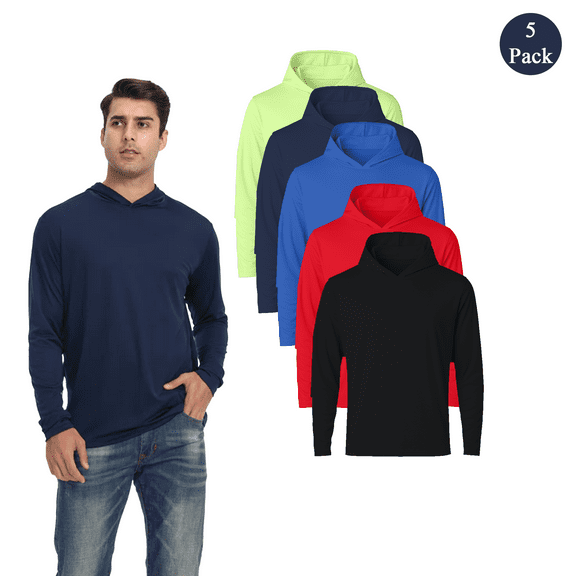 Zfeel Men’s Lightweight Dry Fit Hooded Pullover Active Hoodie, Poly Sweatshirt Pack of 5 Multicolor, Size S