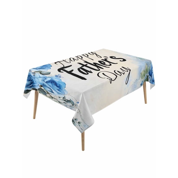Happy Father's Day Table Cloth, Blue Spring Garden Floral Waterproof Tablecloth for Rectangle Tables, Reusable Washable Fabric Table Cover for Restaurant Kitchen Dining Tables 60"x120"