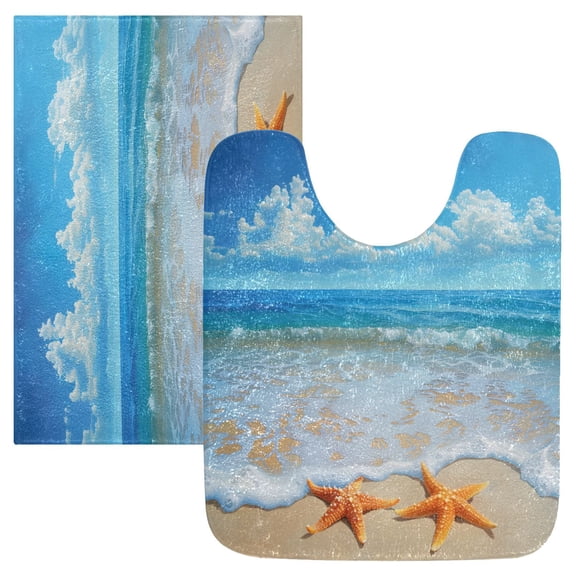 Ryvnso Sea Stars Beach Sky View Bathroom Shaggy Rugs Toilet Mat Soft Contour Rug